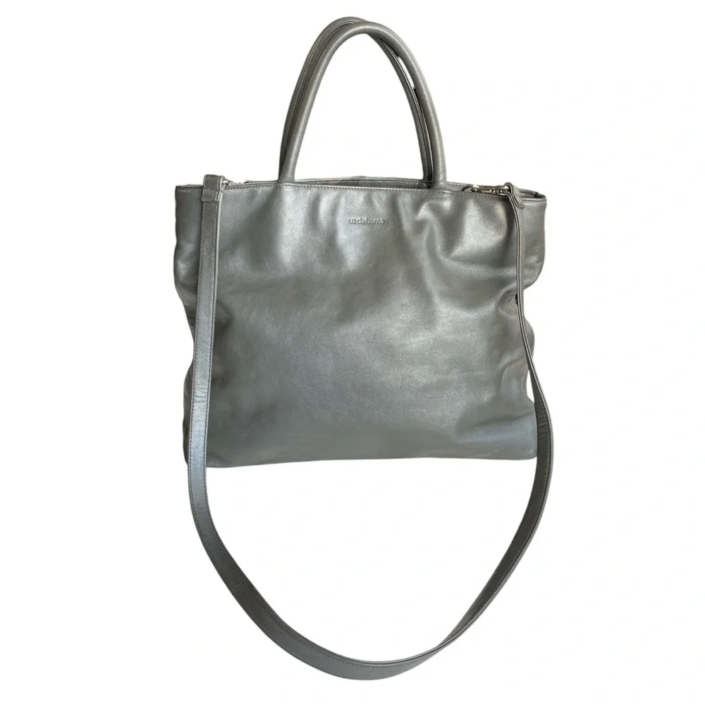 Liz Claiborne Genuine Grey Leather Bag with Handles & Detachable Shoulder Strap - Picture 1 of 13